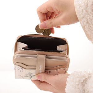 Petit portefeuille floral pour femmes, mini porte-cartes en cuir PU, porte-monnaie avec bouton pression, poche zippée, portefeuille court pour étudiantes - Product Image 5
