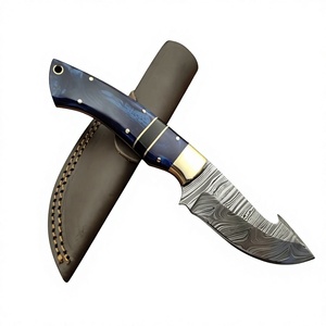 Couteau à lame fixe Drop Point en acier Damas, manche en bois Pakka bleu, garantie 3 ans, couteau de survie pour camping et bricolage - Prix abordables - Product Image 4