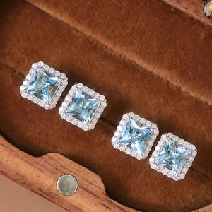 Pendientes de botón cuadrados de oro de 18k con diamante natural talla princesa de 1.2ct y gema de aguamarina de Xinfly Luxury Fine Jewelry - Product Image 4