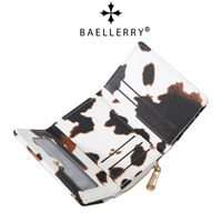 Dompet Pendek Motif Leopard Baellerry Fashion Wanita, Bahan Kulit PU, Lipat Tiga, Banyak Slot Kartu, dengan Kantong Koin Ber-resleting