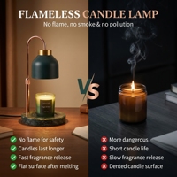 Lampe chauffe-bougie à base ronde en marbre vert naturel avec 4 modes de luminosité réglables et minuterie automatique de 2 à 8 heures pour une décoration italienne de luxe du milieu du siècle