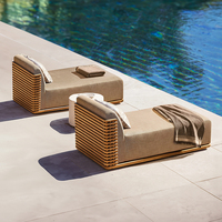 Meubles d'extérieur pour hôtel de villégiature, lit de jour en teck massif, chaise longue de jardin, au bord de la piscine, lit de soleil de plage, lit de repos avec coussin épais