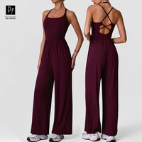 Jumpsuit Wanita 2026 Model Halter Cross Hollow Back, Bahan Bernapas Cepat Kering Tanpa Jahitan, Kaki Lebar, Kasual Modis untuk Tari, Yoga, dan Olahraga di Gym