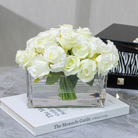 Ensembles d'arrangements de petites roses artificielles de qualité supérieure avec fleurs en soie et vase en verre pour la décoration de la maison