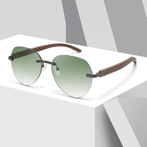 Gafas de Sol Conchen sin Marco para Mujer, Patillas de Madera, Lentes de PC con Protección UV400, Modernas, para Viajes - Product Image 4