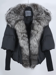 <span class=keywords><strong>Giacca</strong></span> Puffer Corta <span class=keywords><strong>Nera</strong></span> da <span class=keywords><strong>Donna</strong></span> con Collo in Pelliccia di Procione <span class=keywords><strong>Oversize</strong></span> - Cappotto Invernale Caldo in Piumino - Product Image 3