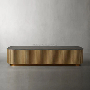 <span class=keywords><strong>Table</strong></span> <span class=keywords><strong>basse</strong></span> de luxe <span class=keywords><strong>moderne</strong></span> de designer pour salon, en bois de chêne massif avec plateau <span class=keywords><strong>rectangulaire</strong></span> en marbre et verre cannelé pour usage domestique - Product Image 1