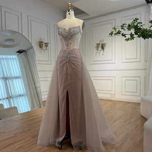 Abito da sera a sirena bianco nude senza spalline Serene Hill LA73107 <span class=keywords><strong>con</strong></span> gonna a balze e <span class=keywords><strong>spacco</strong></span> frontale, abito da festa per donna - Product Image 4