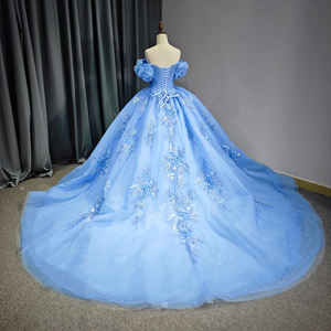 Para Jancember 6729 Vestido de fiesta de noche de encaje de lentejuelas azules brillantes con 15 Anos Apliques de cuentas naturales y bordado de cristal - Product Image 4