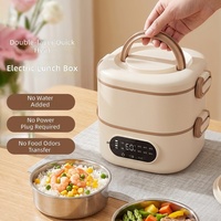 Boîte à lunch isotherme électrique rechargeable à double compartiment avec chauffage sans fil, 1,5-2L, fermeture à boucle, portable pour le bureau et la voiture
