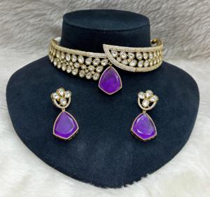 Conjunto de collar chapado en oro de diseñador para mujer, hermosas gargantillas Dalk Polki únicas para boda y fiesta, diferentes formas - Product Image 1