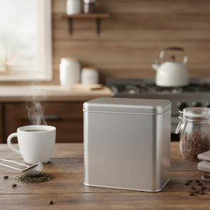 Boîte en fer blanc rectangulaire Kontensan L822 de 3 L pour thé, café et boissons chaudes, 103 x 166 mm x H197 mm, couvercle coulissant - Product Image 3