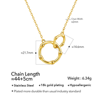 Collier pendentif double cercle en bambou en acier inoxydable plaqué or 18 carats PVD étanche Liliflor pour femme P263693