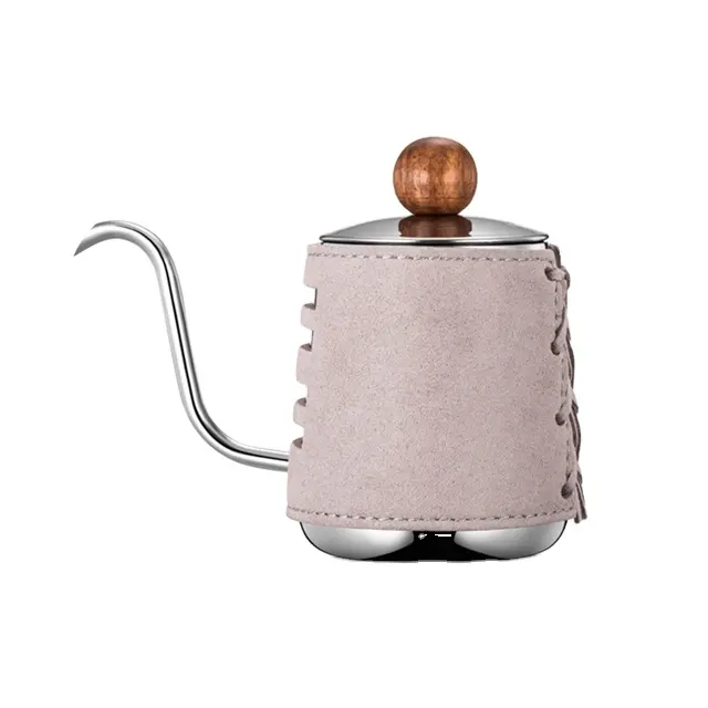 Diguo Popular 350ml 12Oz Grey Leather Wrapped Stainless Steel Goose Neck Pour Over Kettle For Coffee Tea