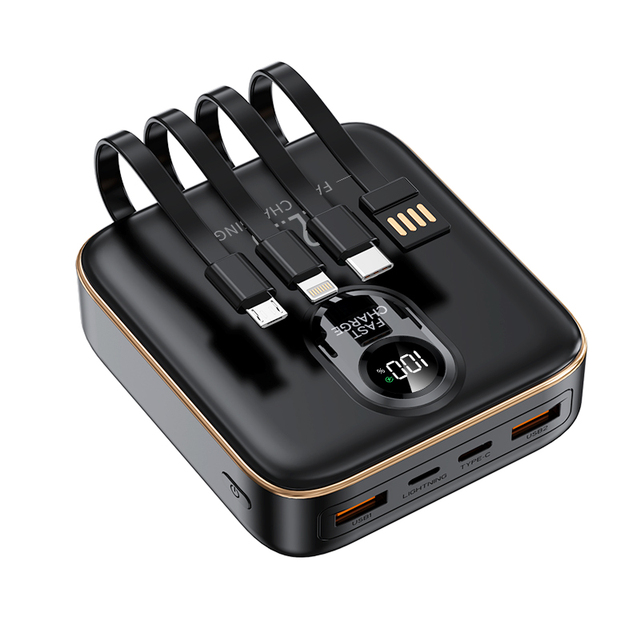 NIBT Factory Wholesale High-capacity 20000mAh Portable Power Bank, with 4 Built-in Cables, Supporting 22.5W PD Fast Charging