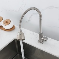 Robinet de cuisine Genbor S6862 en acier inoxydable nickelé, finition brossée, rotation à 360°, double fonction pulvérisation, eau froide uniquement, vente en gros usine