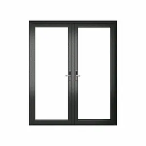 Black color villa hinged modern luxury popular aluminum doors swing glass windows and doors with mosquito net for houses