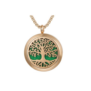 Collar Difusor de Aceites Esenciales de Acero Inoxidable con Árbol de la Vida Dorado, Medallón para Perfume, Colgante de Aromaterapia - Product Image 1