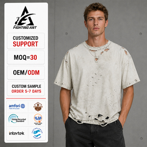 T-shirt da uomo in cotone pesante traspirante, taglio cropped squadrato, effetto acid wash vintage, distressed, streetwear, personalizzabile con stampa, lavorazione a maglia, all'ingrosso - Product Image 2