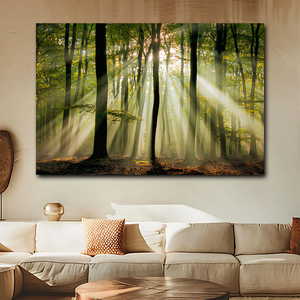 Lienzo Impreso en Oferta, Bosque Tranquilo con Hojas Iluminadas por el Sol, Hermoso Bosque, Fondo Natural, Escena Dinámica del Bosque - Product Image 6