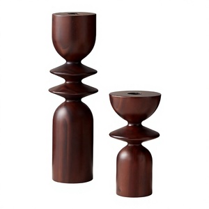 Ensemble de chandeliers en bois massif, forme conique, finition brun foncé, décoration pour la maison, les mariages et les événements, porte-bougies sur pied - Product Image 1