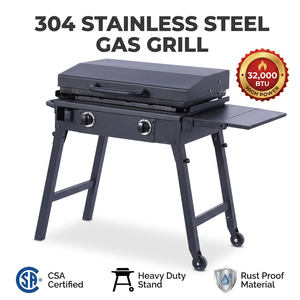 Parrilla <span class=keywords><strong>de</strong></span> Gas <span class=keywords><strong>de</strong></span> Acero Inoxidable 304 <span class=keywords><strong>de</strong></span> Alta Resistencia, 2 Quemadores, 32000 BTU, Parrilla <span class=keywords><strong>de</strong></span> Propano con Superficie Plana y Carrito Plegable para Acampar al Aire Libre - Product Image 4