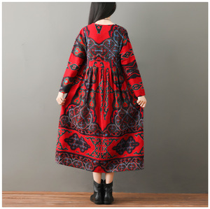 Di Fabbrica di alta Qualità Donna Allentato Vestito A Maniche Lunghe <span class=keywords><strong>Lungo</strong></span> Stile Etnico <span class=keywords><strong>Abito</strong></span> di Lino - Product Image 3