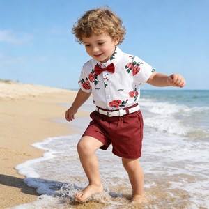 Floreale Shirt con fiocco + Pantaloni Rossi + cintura Bello <span class=keywords><strong>abbigliamento</strong></span> per bambini <span class=keywords><strong>3</strong></span> pcs di estate dei ragazzi dei vestiti set commercio all'ingrosso - Product Image 1