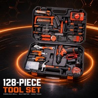 Ensemble d'outils de perçage sans fil de 128 pièces, kit d'outils électriques manuels pour la maison avec multimètre pour les réparations électriques domestiques