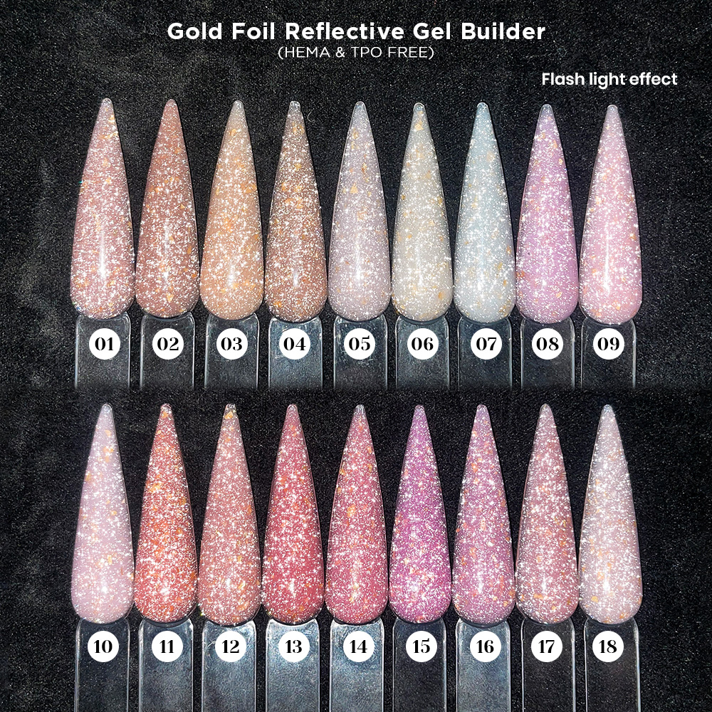 Gel de construction réfléchissant à la feuille d'or (sans HEMA ni TPO)