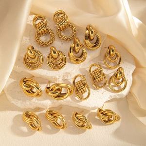 Boucles d'oreilles tendance en acier inoxydable plaqué or 14 carats, lisses, creuses, géométriques, cercle tridimensionnel, pour femmes, 100 % sur mesure - Product Image 3