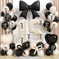 Ballons en latex noir et blanc laiteux avec ballon en aluminium noir en forme de nœud pour les fournitures de fête d'anniversaire des enfants