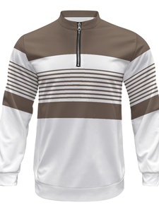 Conjunto Deportivo Casual a Rayas Blancas y <span class=keywords><strong>Caqui</strong></span> para Hombre |   Camiseta de Manga Larga con Cuello Redondo y Media Cremallera a la Moda y Cómoda de Corte Holgado - Product Image 3