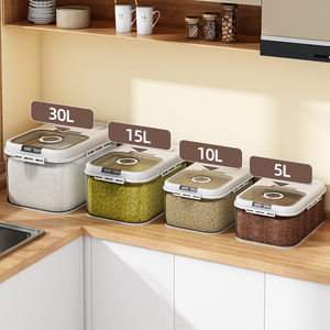 Grosir wadah penyimpan makanan kering bening ember penyimpan nasi bahan PET dengan tutup untuk penggunaan Dapur produk rumah tangga - Product Image 2