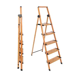 China Supplier D Type wide step herringbone aluminum wood grain flower frame ladder