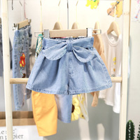 Shorts en jean d'été pour filles, vêtements pour enfants, design fin, taille moyenne pour filles, taille haute pour enfants, shorts-culottes à gros nœud