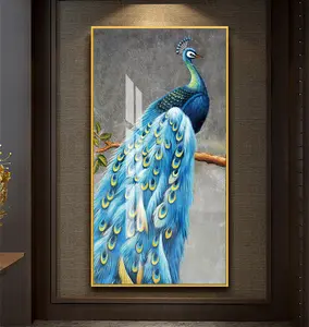 Living room entrance modern decoration blue crystal porcelain animal glass decorative wall paintings peacock