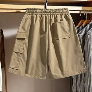 Men's Retro Sporty Cargo Shorts Quick Dry Breathable Quarter Pants With Pockets Mid-Waist Casual Wear Loose Straight Leg Style