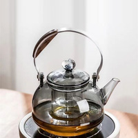 Bouilloire en verre borosilicaté de style japonais théière à manche en bois infuseur amovible théière en verre résistant à la chaleur avec manche en bois
