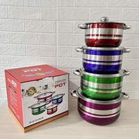Ensemble de casseroles de cuisine 4 pièces en acier inoxydable coloré, compatible gaz et induction