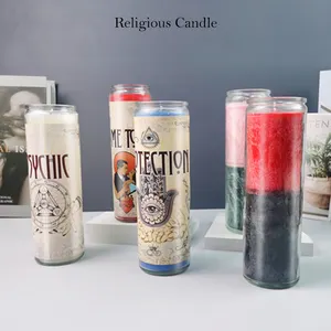 Bestsun Custom Label Groothandel Nieuw Ontwerp Kleurrijk Glas Religieuze Spirituele Kaarsen Voor Kerkbegrafenismonument