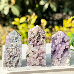 หินอาเกตองุ่นธรรมชาติ รูปทรงหอคอย อาเกตสีม่วง ตัวอย่างแร่ ของตกแต่งบ้าน คริสตัลบำบัด จุดคริสตัลหรูหรา ฟง - Product Image 3