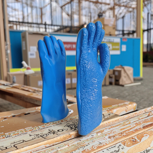 <span class=keywords><strong>Guanti</strong></span> di Sicurezza in Spugna di Cotone Rivestiti in PVC Blu - <span class=keywords><strong>Guanti</strong></span> Antiscivolo Resistenti agli Agenti Chimici con Manica Lunga 35cm per Lavoro Industriale - Product Image 3