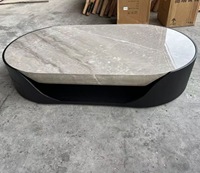 Table basse ovale en marbre gris avec armoire de rangement en bois, base noire, mobilier moderne pour salon, pierre durable, respectueux de l'environnement