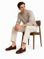 Mocassins en daim marron en cuir véritable à bout carré, à enfiler, avec design cousu plat, semelle extérieure en caoutchouc, chaussures décontractées pour la marche, toutes saisons
