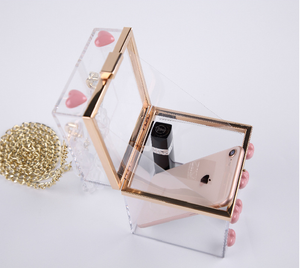 GW New box handbag Neon Transparent Clear Acrylic Plastic Hard Frame Party Clutch Purse evening bag with Chain Strap