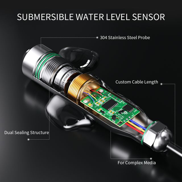 IP68 Submersible Water Level Transmitter for River Pool Deep Well Sewage 0-10m to 4-20mA Liquid Level Sensor