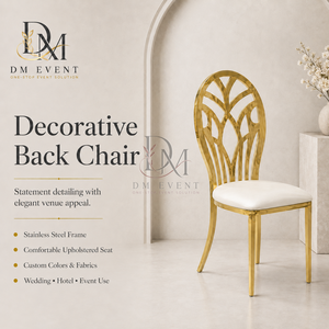 Leaf Fan Back Gold Stainless Steel Wedding <b>Chair</b> with <b>White</b> Cushion for Banquet and Hotel Events Wholesale Seating - Product Image 2
