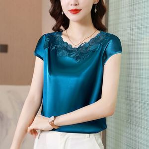 2025 été nouvelle mode Base chemise femmes grand haut dentelle à manches courtes <span class=keywords><strong>grande</strong></span> <span class=keywords><strong>taille</strong></span> femmes T-<span class=keywords><strong>shirt</strong></span> - Product Image 1