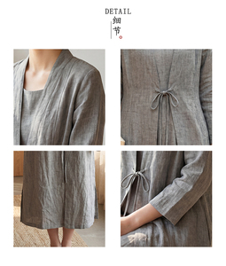 Abito Lungo Estivo da Donna in Lino 100% Grigio Chiaro Naturale, Stile Casual, Traspirante <span class=keywords><strong>e</strong></span> a Tinta Unita - Product Image 4